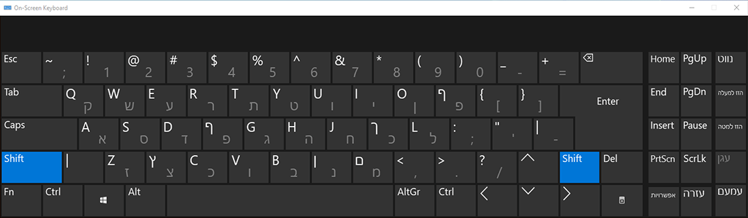 On-Screen Hebrew Phonetic Keyboard with sofit letters